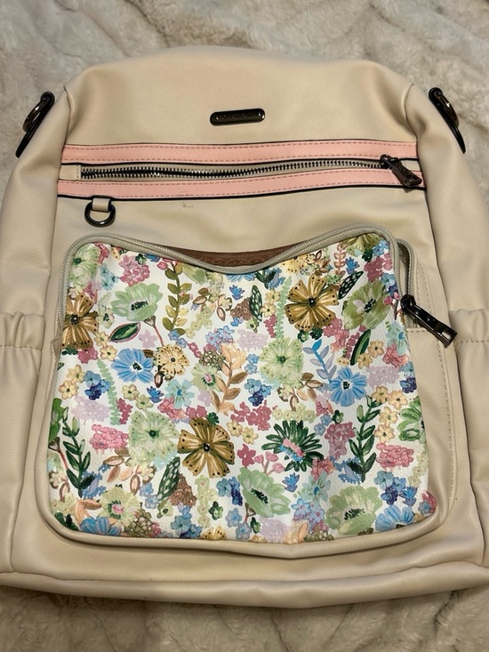CLUCI Handbags - Floral Front-Pocket Cream Women’s Backpack